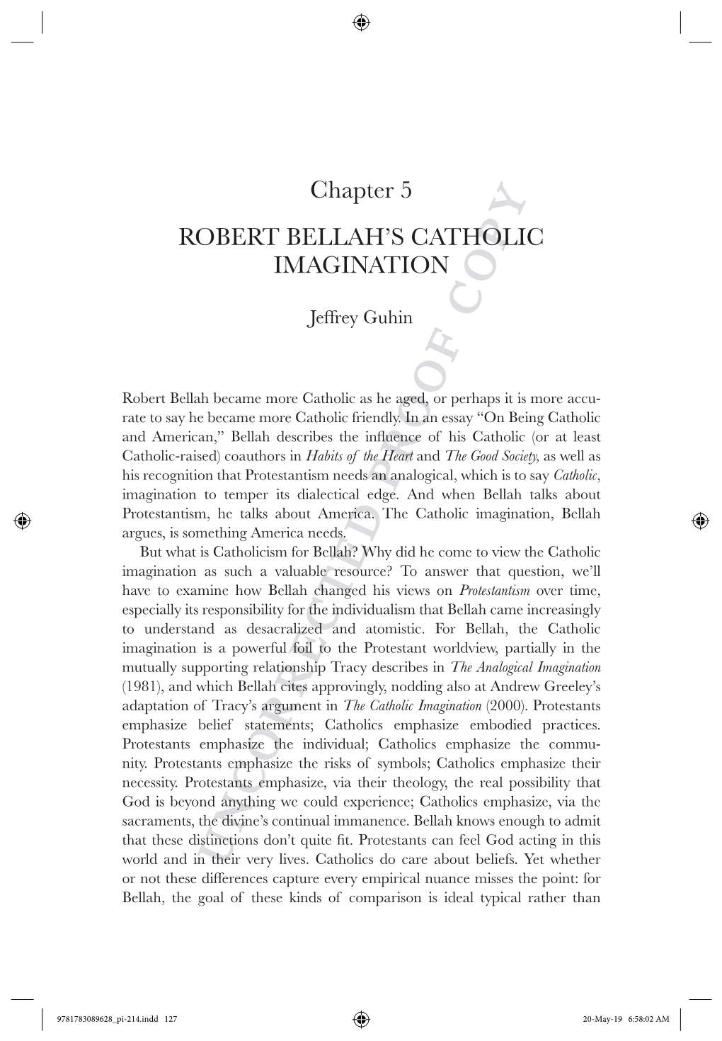 Chapter 5 ROBERT BELLAH's CATHOLIC IMAGINATION