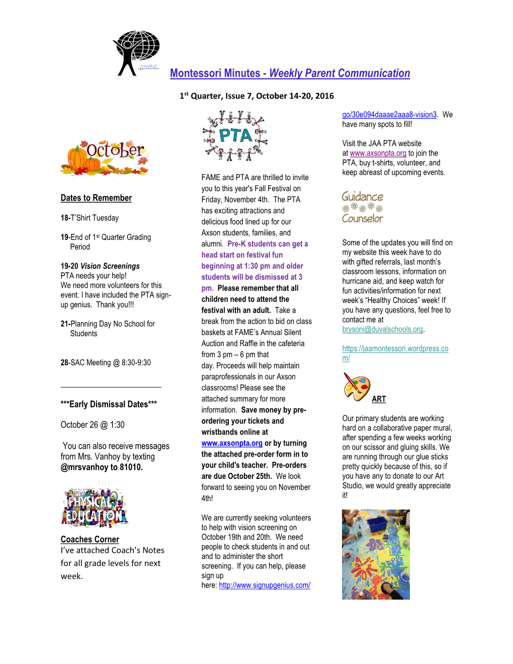 Montessori Minutes - Weekly Parent Communication