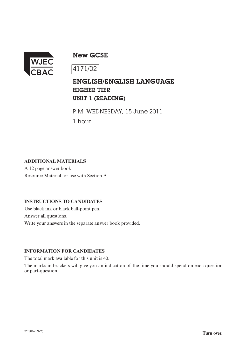 New GCSE 4171/02 ENGLISH/ENGLISH LANGUAGE