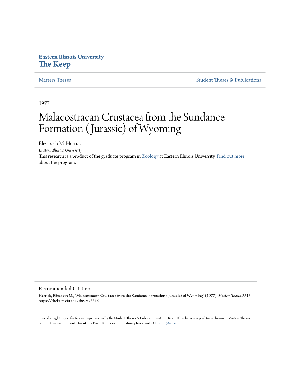 Malacostracan Crustacea from the Sundance Formation (Jurassic) of Wyoming Elizabeth M