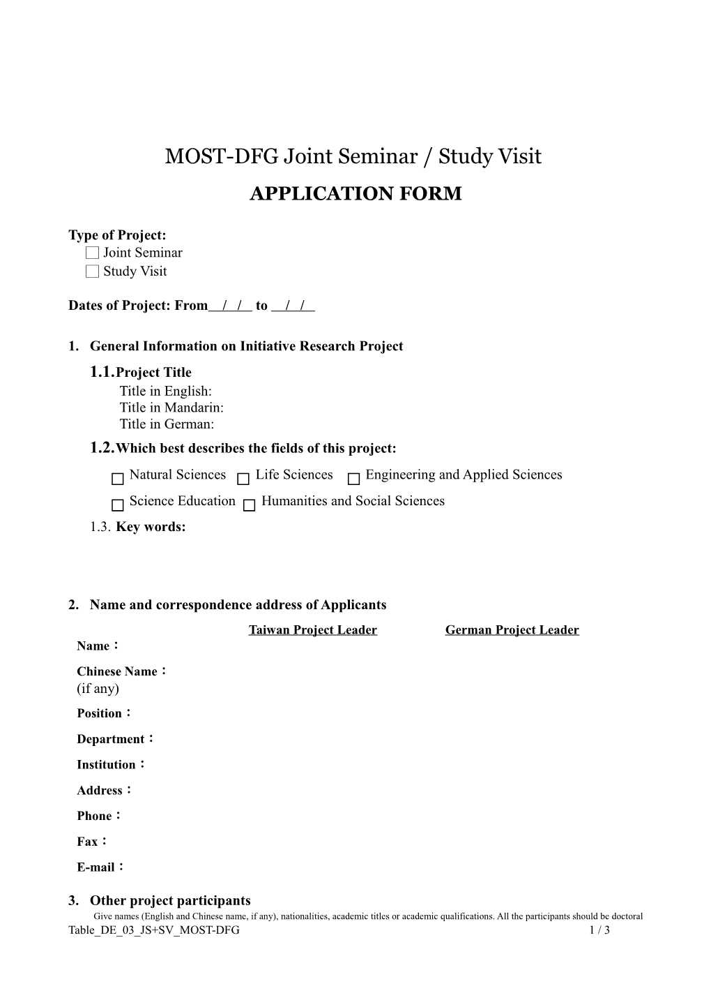 Instructions for Filling in the Application Form