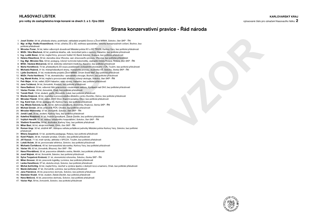 KARLOVARSKÝ KRAJ Pro Volby Do Zastupitelstva Kraje Konané Ve Dnech 2