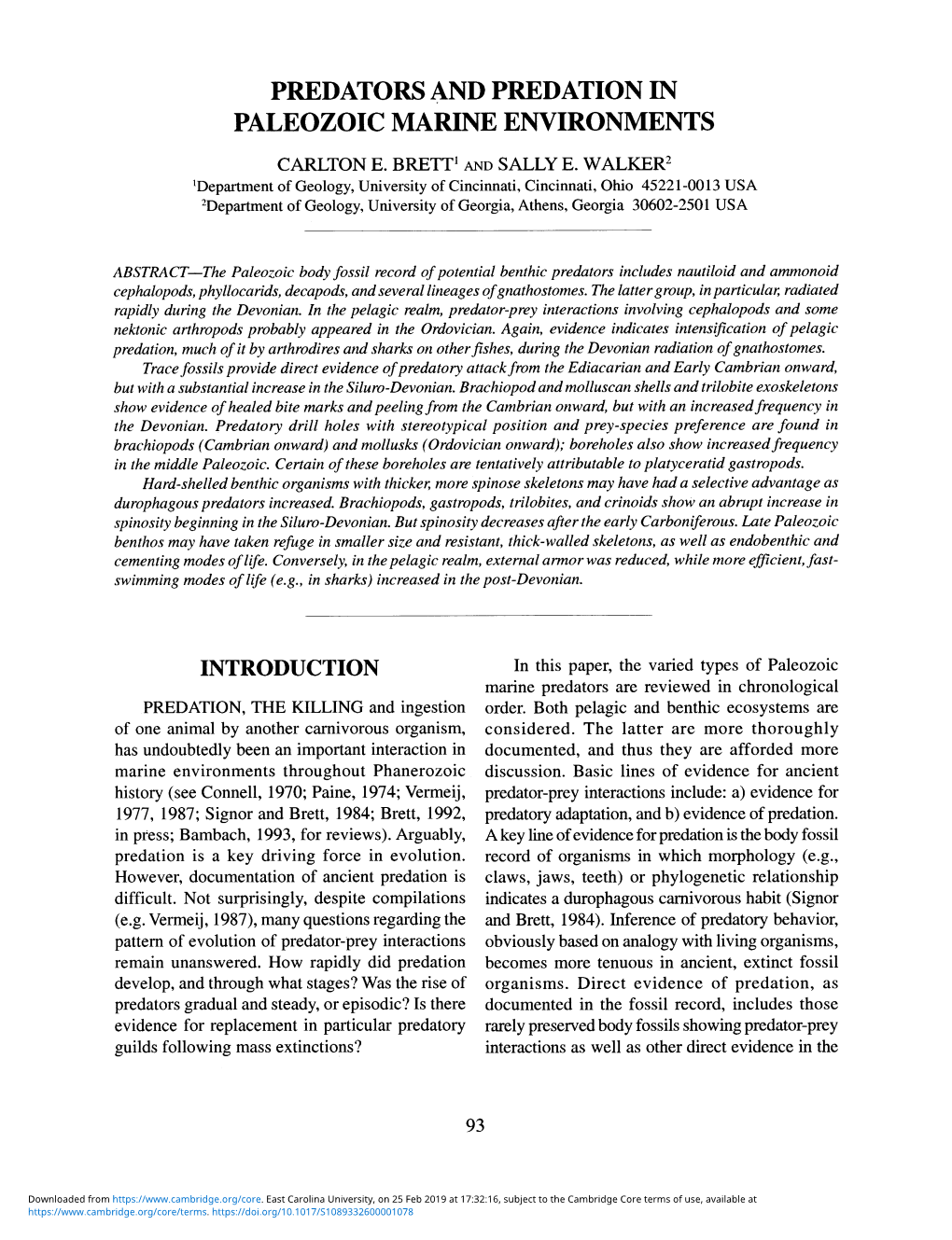 Predators and Predation in Paleozoic Marine Environments