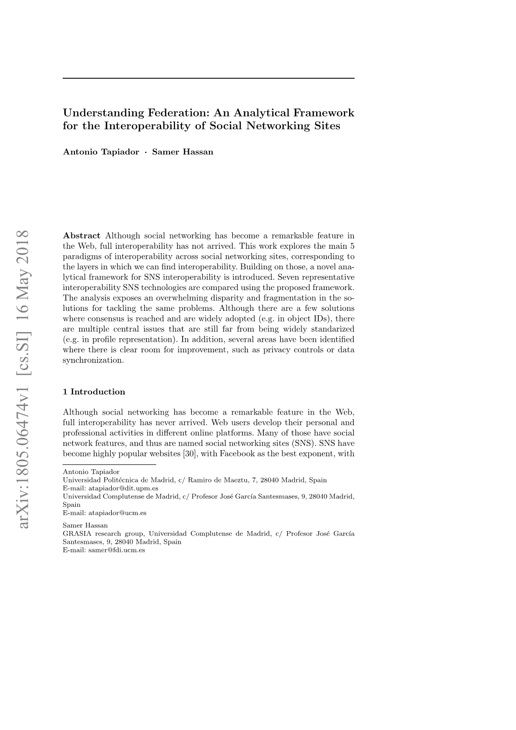 Understanding Federation: an Analytical Framework for the Interoperability of Social Networking Sites