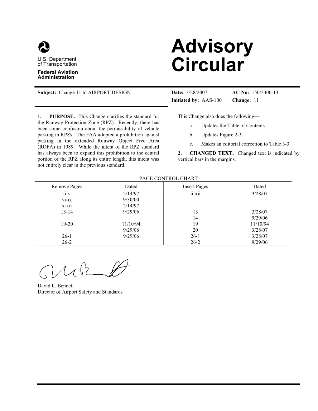 Change 11 to AC 150/5300-13, Airport Design