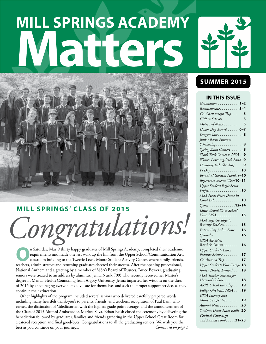 MILL SPRINGS ACADEMY Matters SUMMER 2015