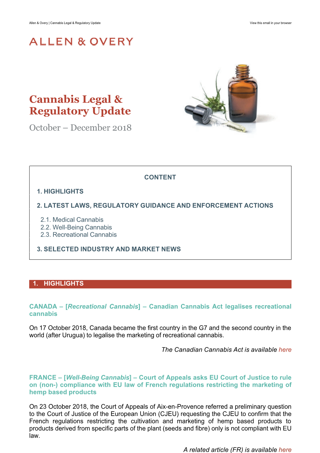 Cannabis Legal & Regulatory Update