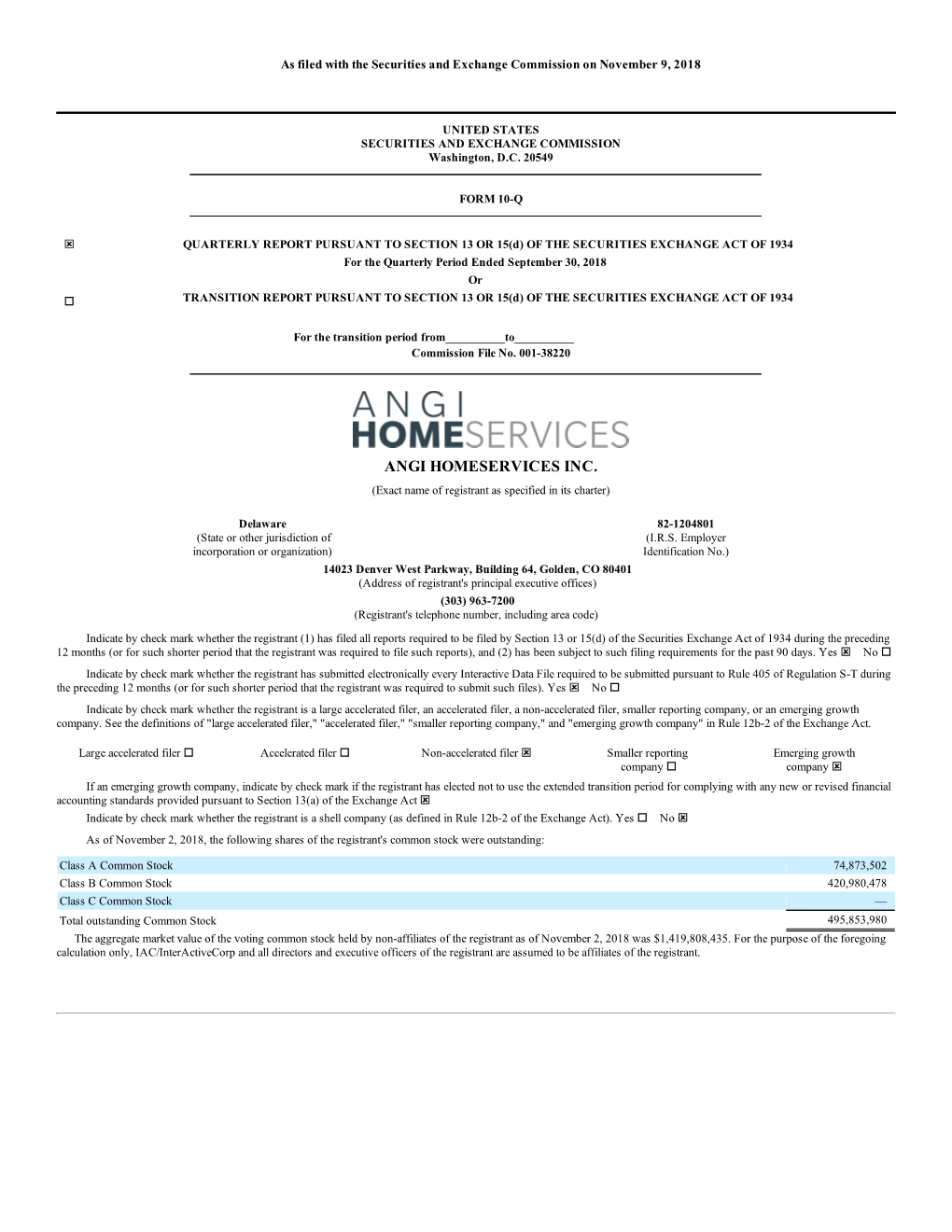 ANGI HOMESERVICES INC. (Exact Name of Registrant As Specified in Its Charter)