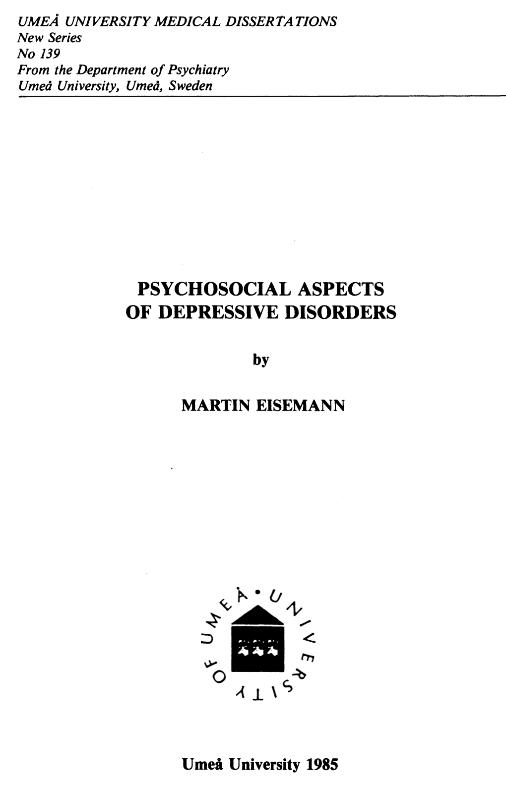 Psychosocial Aspects of Depressive Disorders