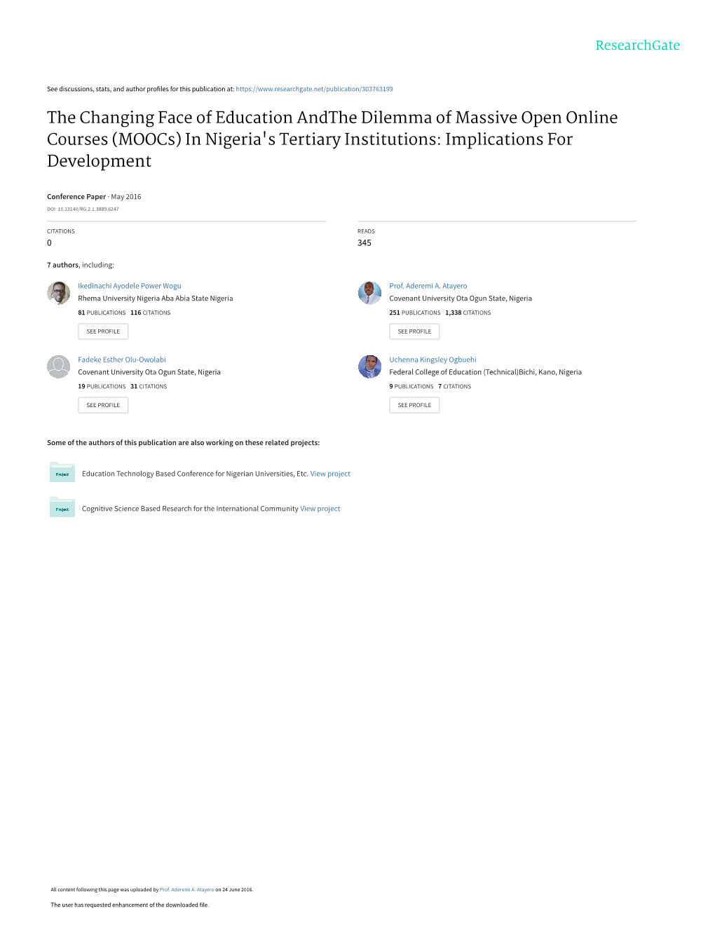 (Moocs) in Nigeria's Tertiary Institutions: Implications for Development