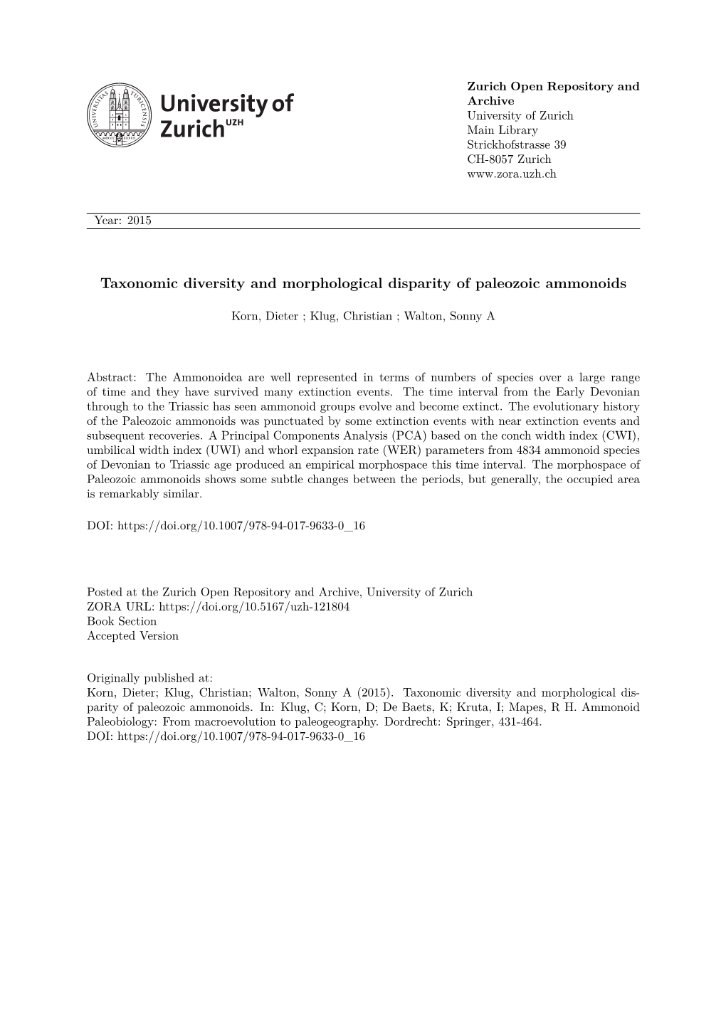 Taxonomic Diversity and Morphological Disparity of Paleozoic Ammonoids