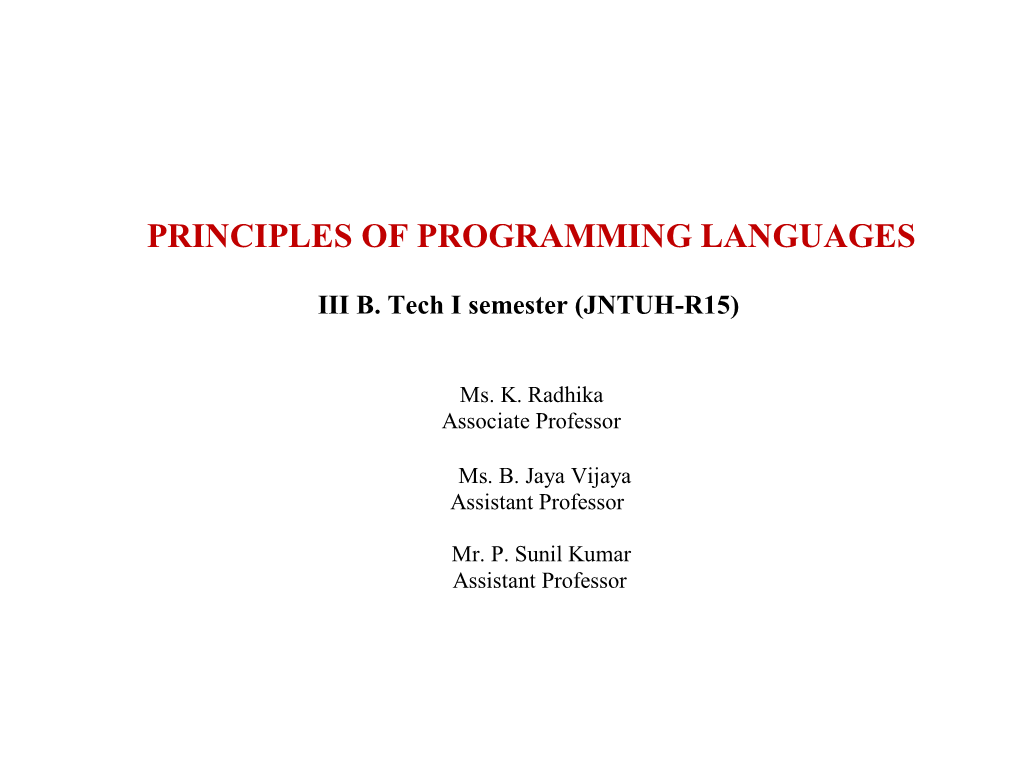 Principles of Programming Languages