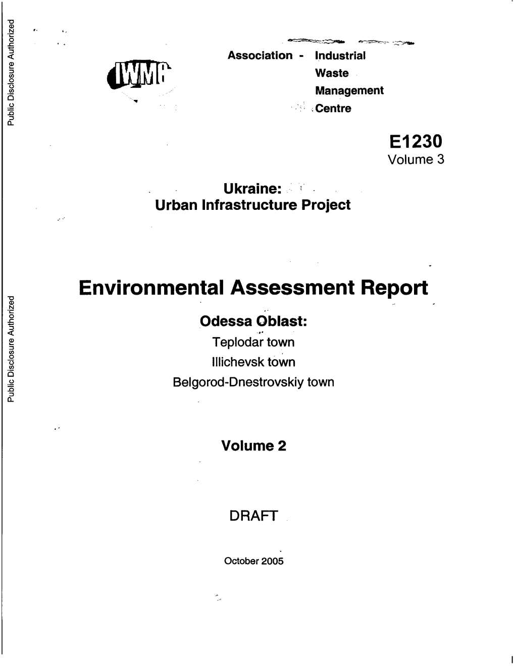 Ukraine: Urban Infrastructure Project Public Disclosure Authorized Environmental Assessment Report