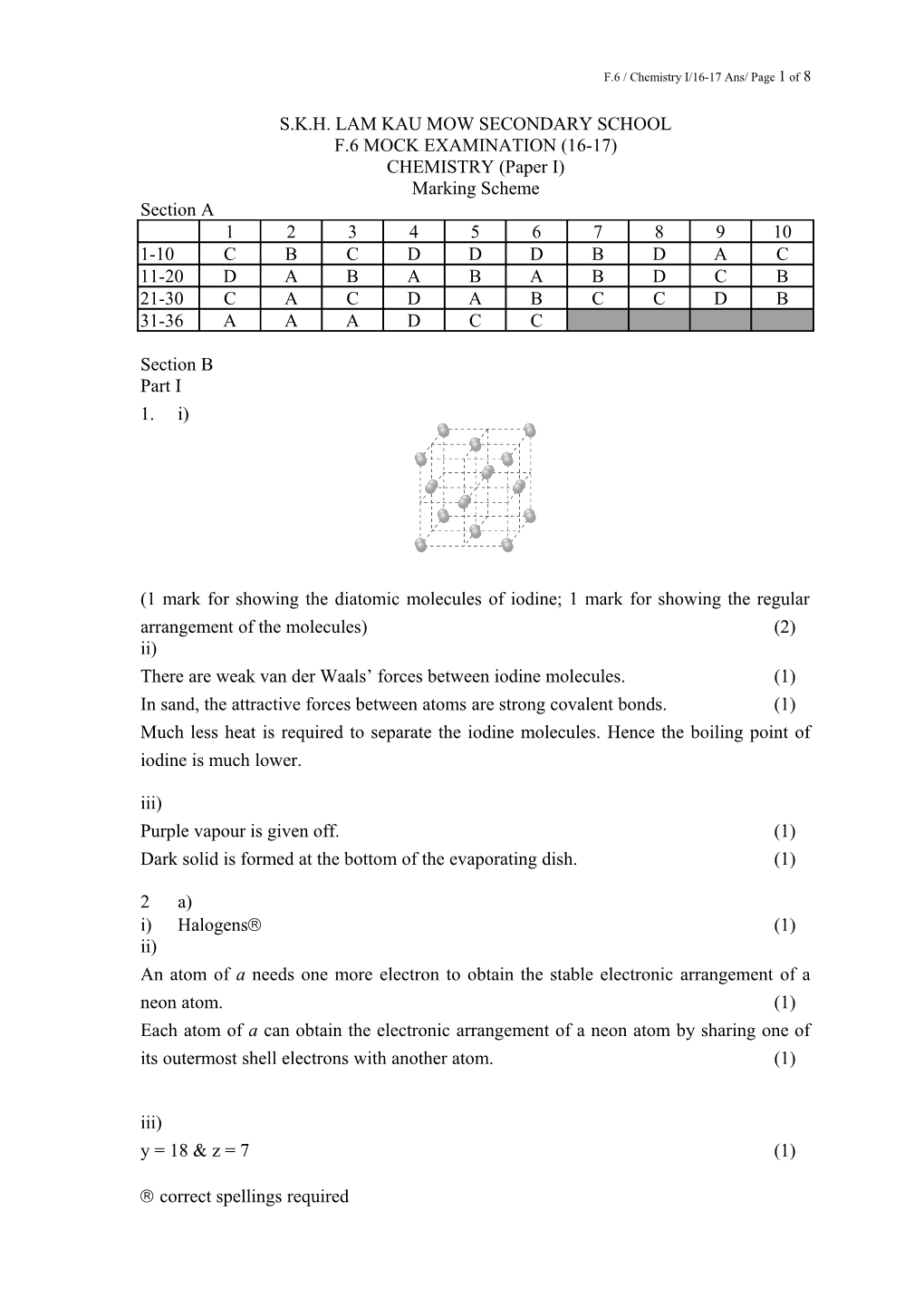 F.6 / Chemistry I/16-17 Ans/ Page 1 Of8