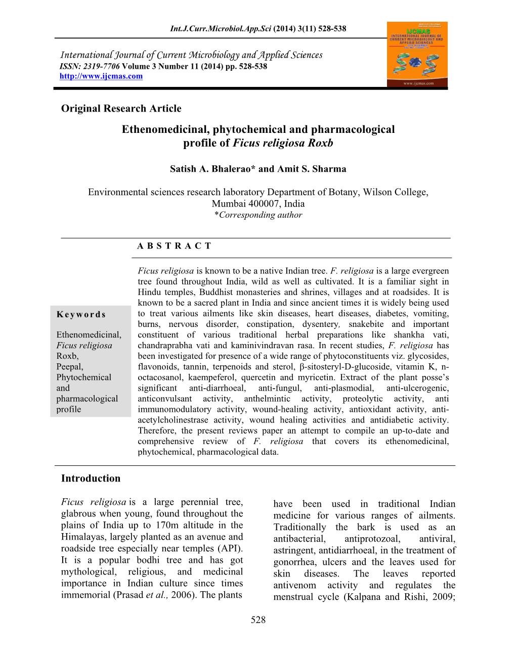 Ethenomedicinal, Phytochemical and Pharmacological Profile of Ficus Religiosa Roxb