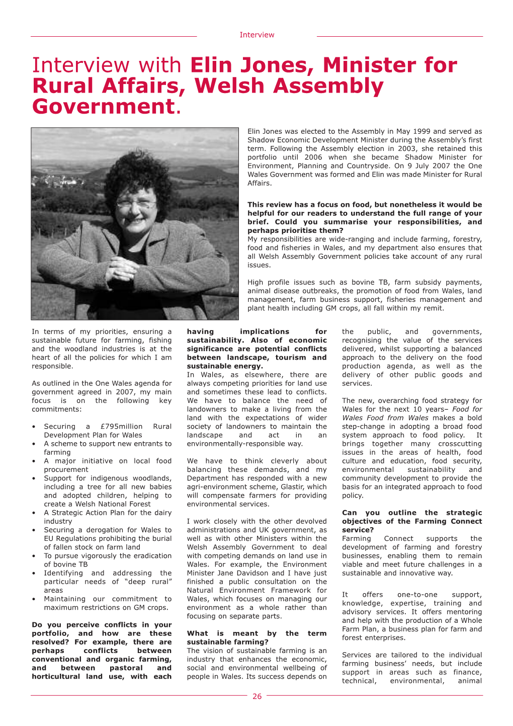 Interview with Elin Jones, Minister for Rural Affairs, Welsh Assembly Government