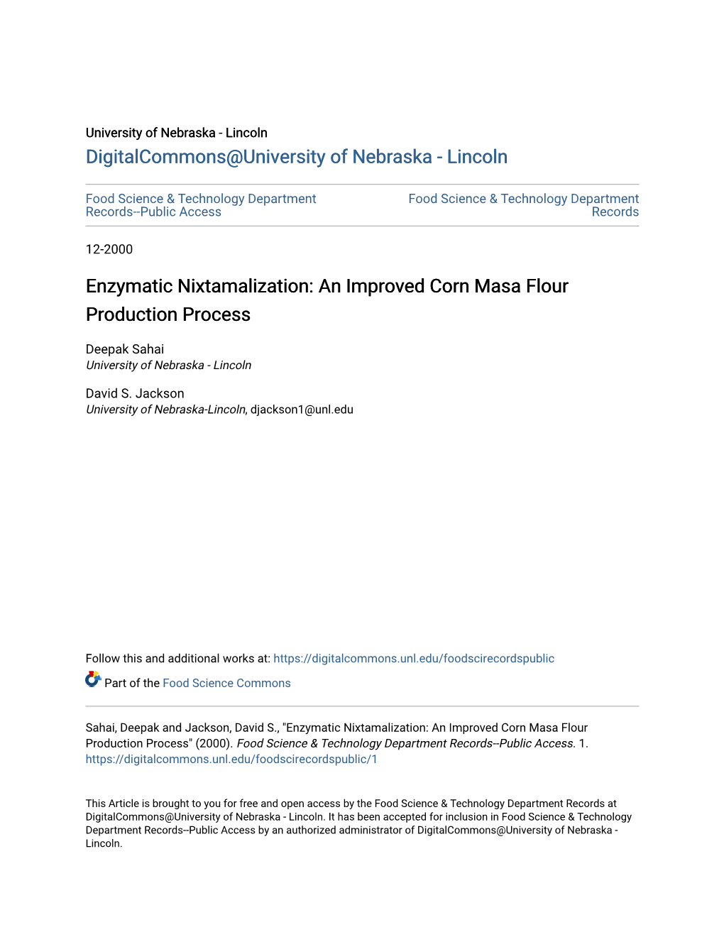 Enzymatic Nixtamalization: an Improved Corn Masa Flour Production Process