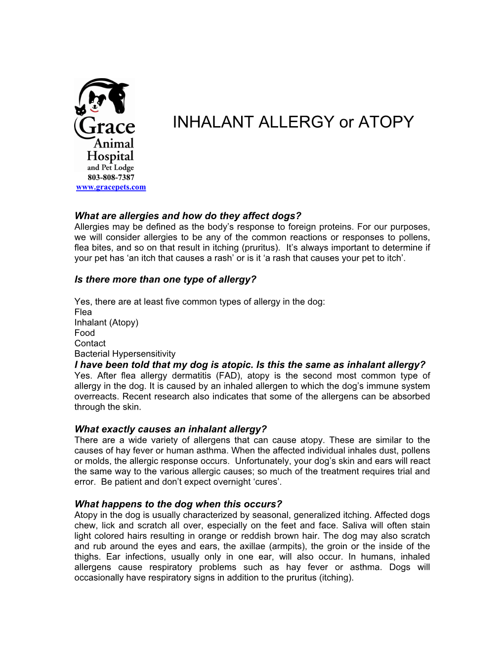 INHALANT ALLERGY Or ATOPY