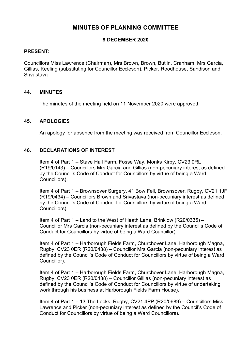 MINUTES Planning Committee 9 December 2020