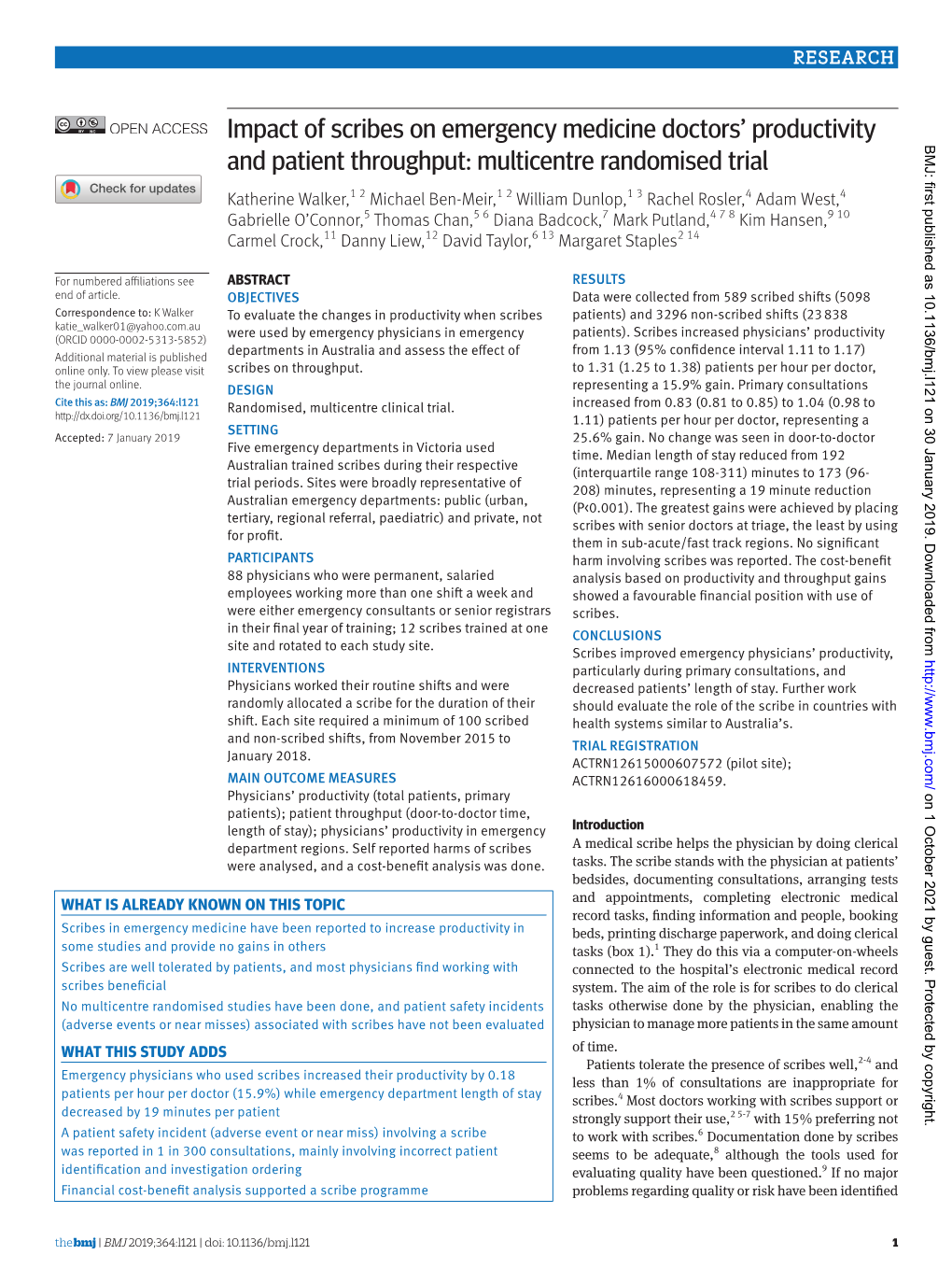 Impact of Scribes on Emergency Medicine Doctors' Productivity And