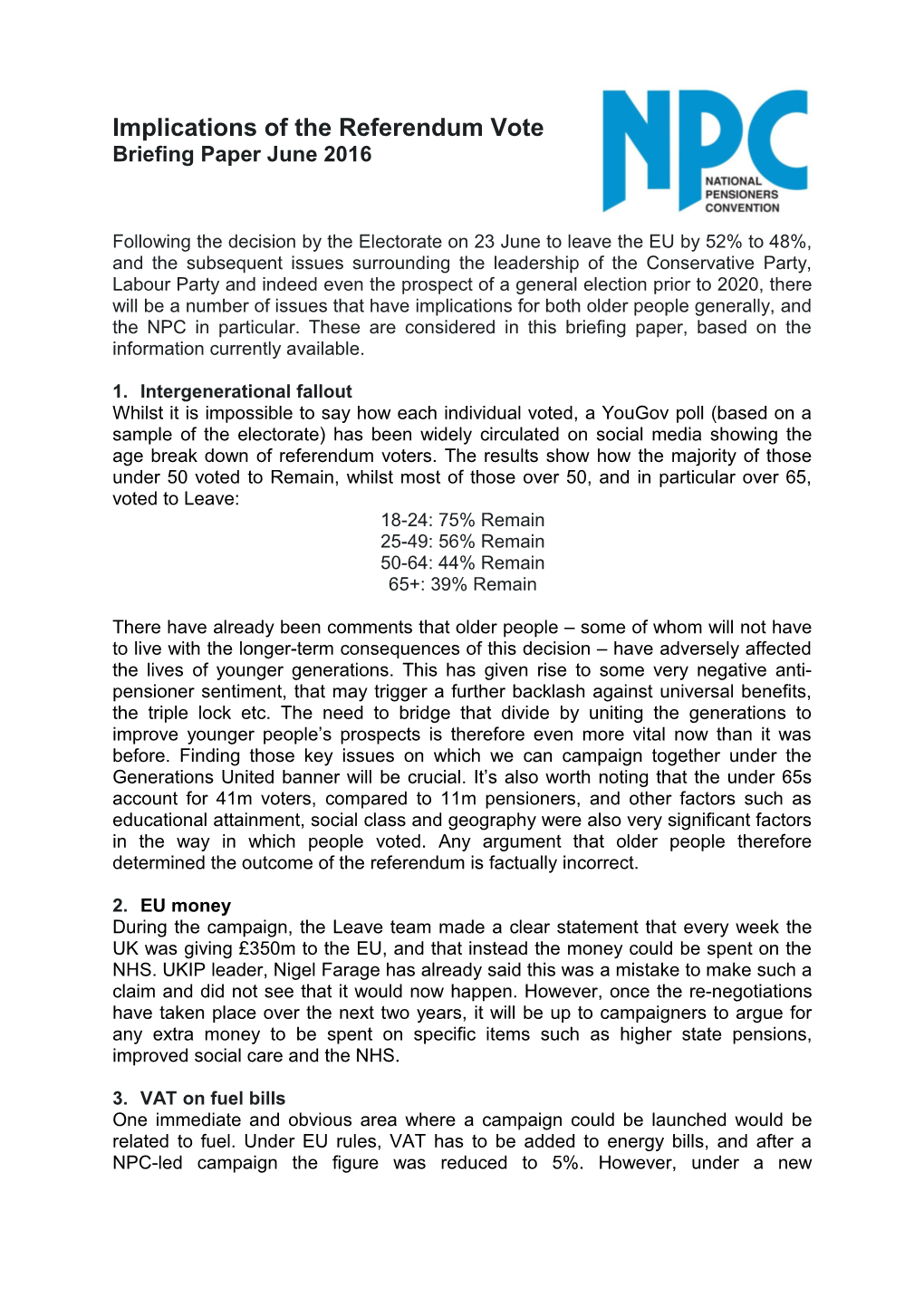 Implications of the Referendum Vote