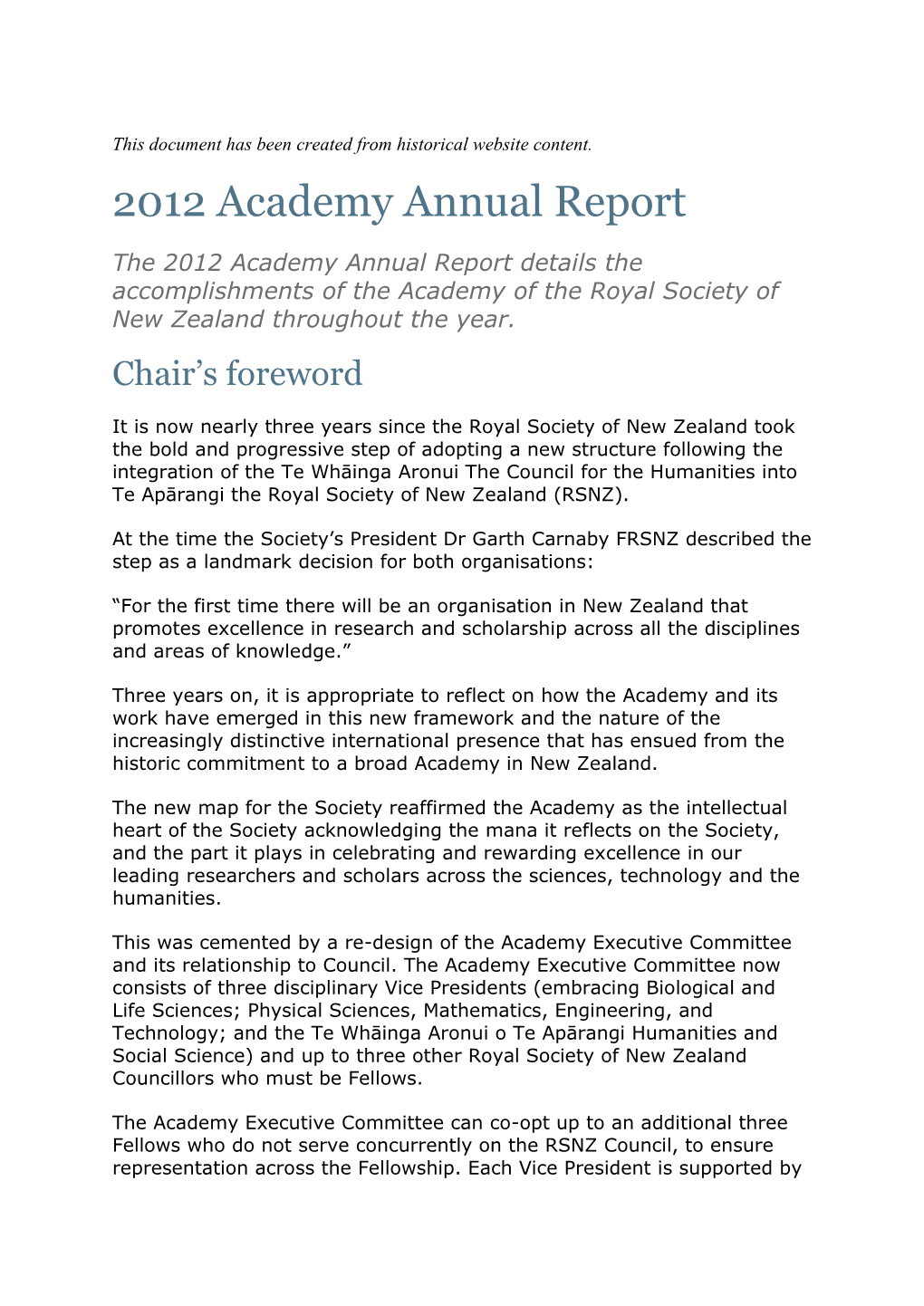 2012 Academy Annual Report