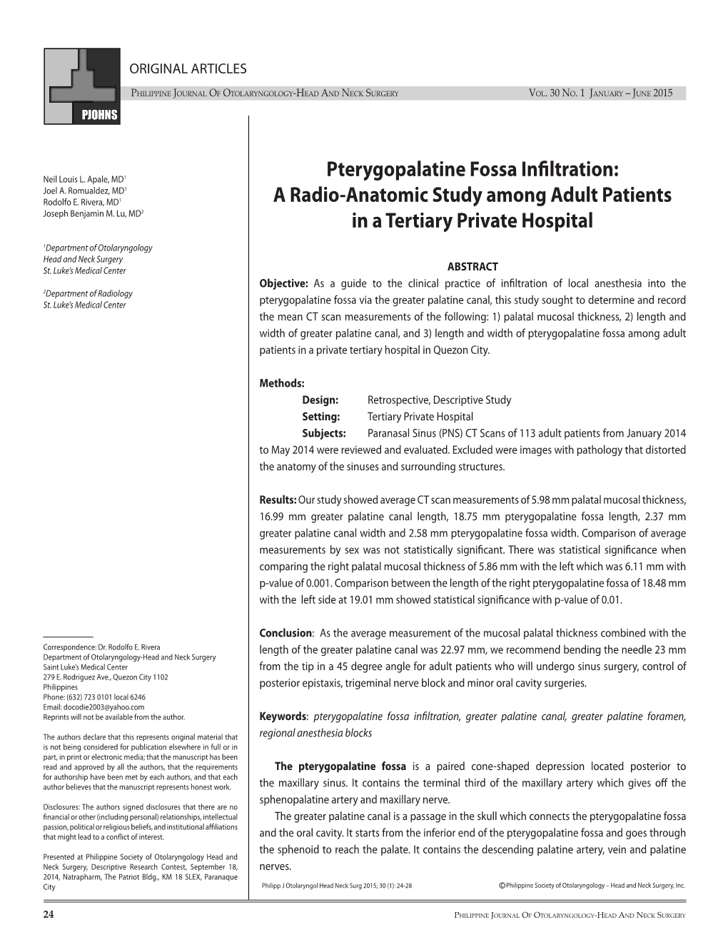Pterygopalatine Fossa Infiltration: a Radio-Anatomic Study Among Adult Patients in a Tertiary Private Hospital