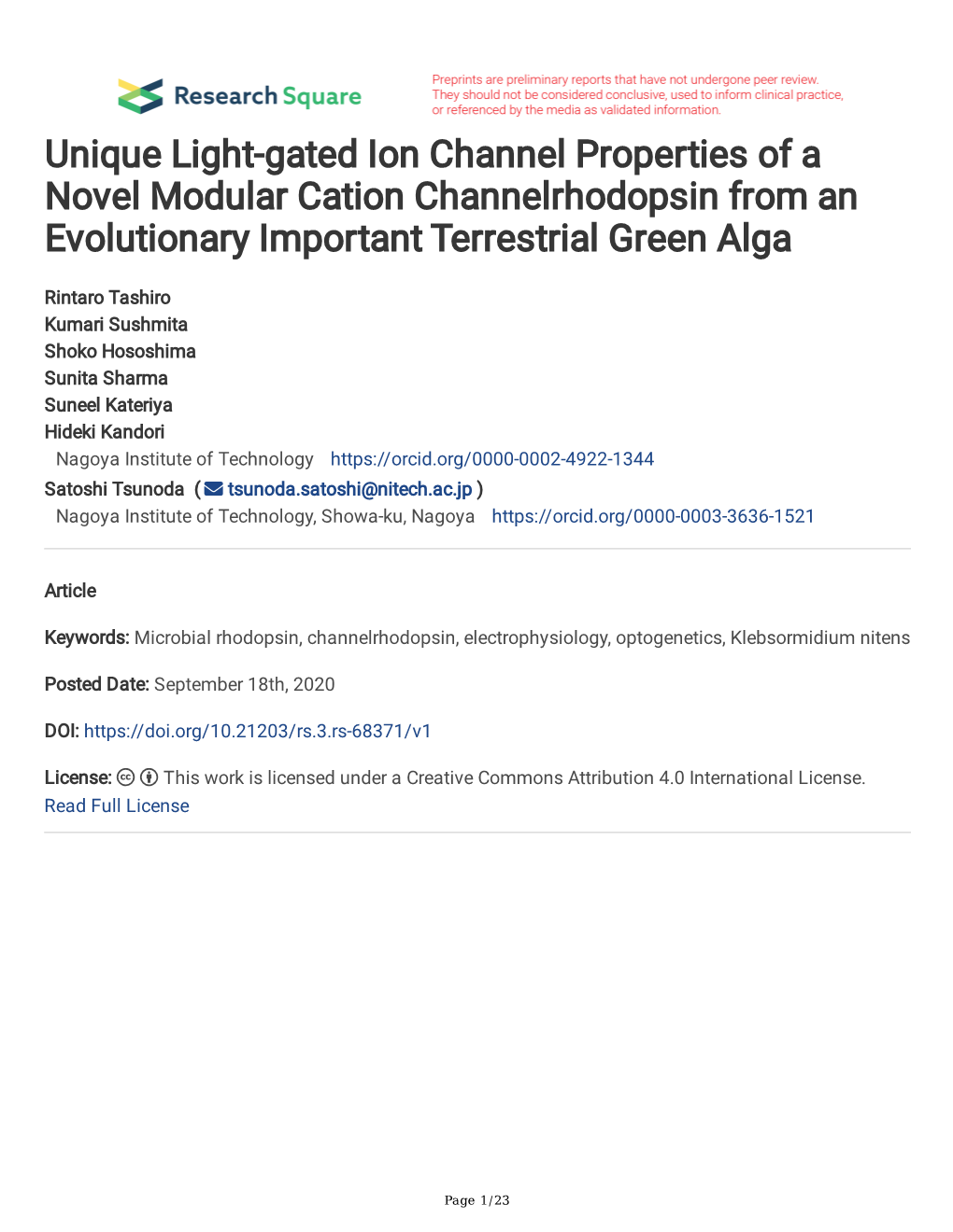 Unique Light-Gated Ion Channel Properties of a Novel Modular Cation Channelrhodopsin from an Evolutionary Important Terrestrial Green Alga