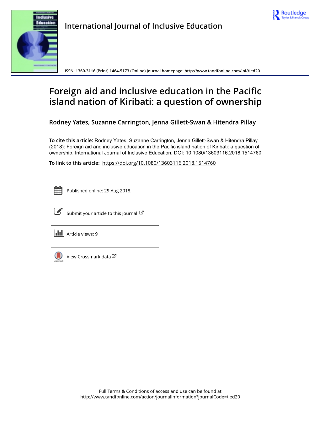 Foreign Aid and Inclusive Education in the Pacific Island Nation of Kiribati: a Question of Ownership