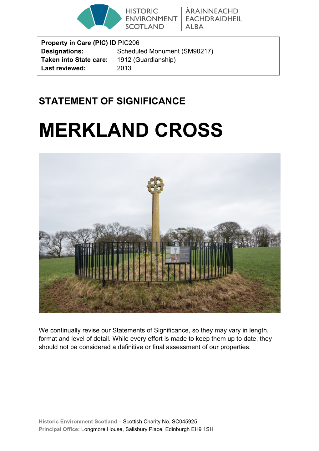 Merkland Cross Statement of Significance