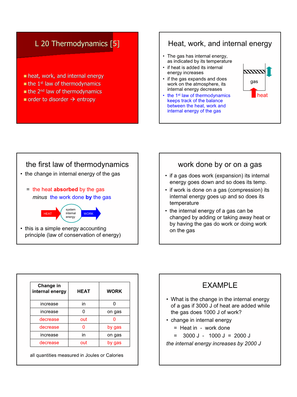 L 20 Thermodynamics [5] Heat, Work, and Internal Energy the First Law Of