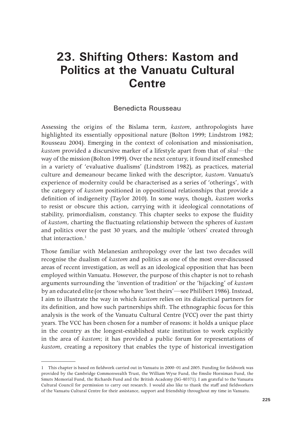 Kastom and Politics at the Vanuatu Cultural Centre