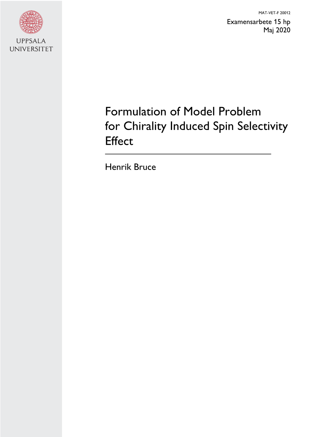 Formulation of Model Problem for Chirality Induced Spin Selectivity Effect