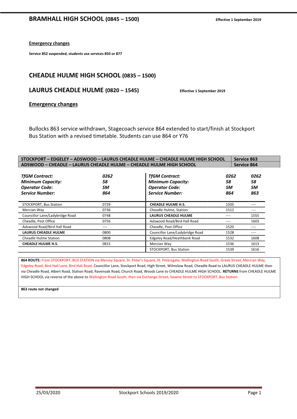 Cheadle Hulme High School (0835 – 1500)