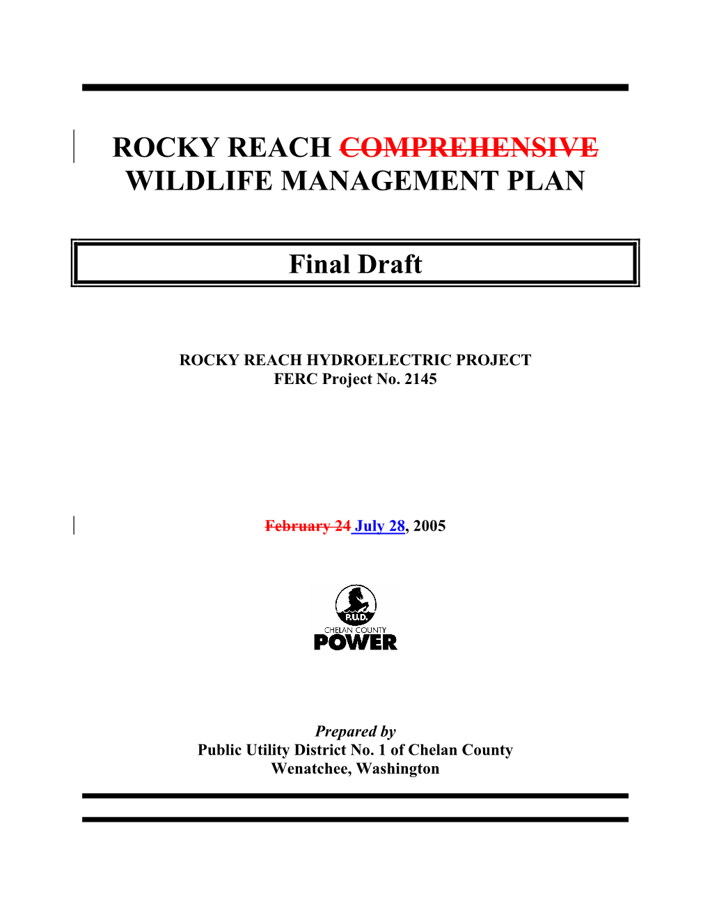 Rocky Reach Comprehensive Wildlife Management Plan