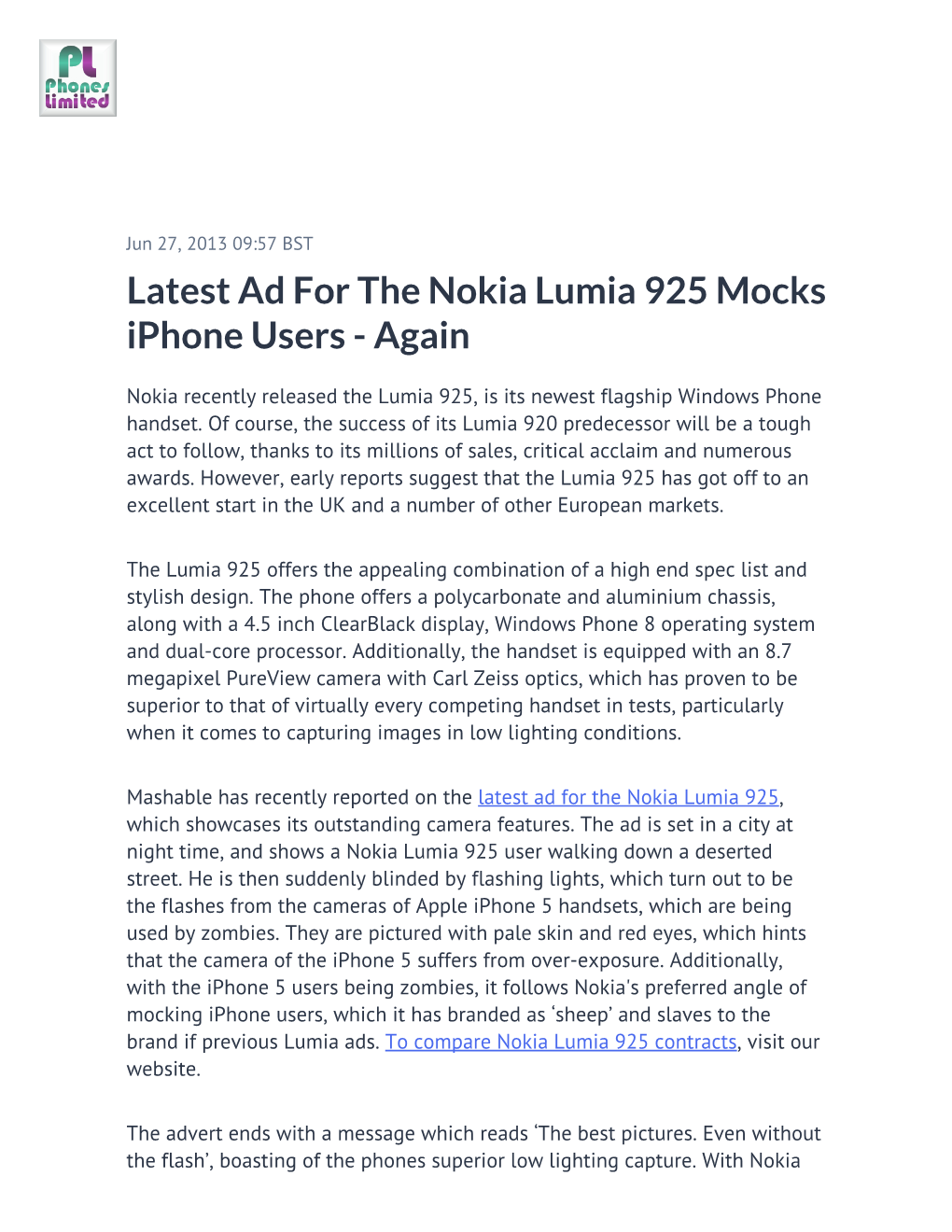 Latest Ad for the Nokia Lumia 925 Mocks Iphone Users - Again