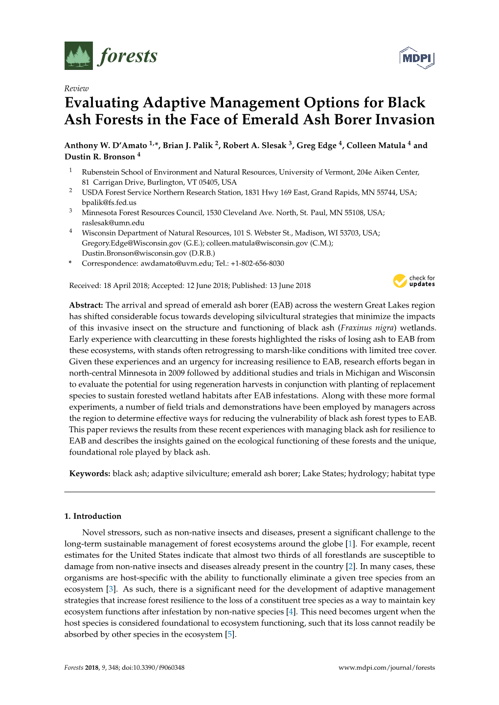 Evaluating Adaptive Management Options for Black Ash Forests in the Face of Emerald Ash Borer Invasion