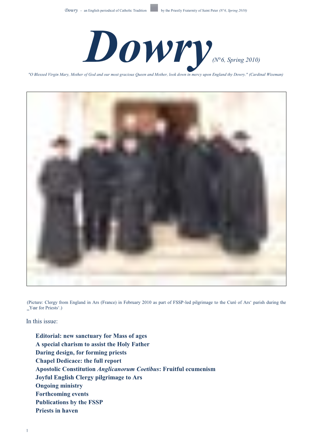 The Priestly Fraternity of Saint Peter (N°6, Spring 2010)