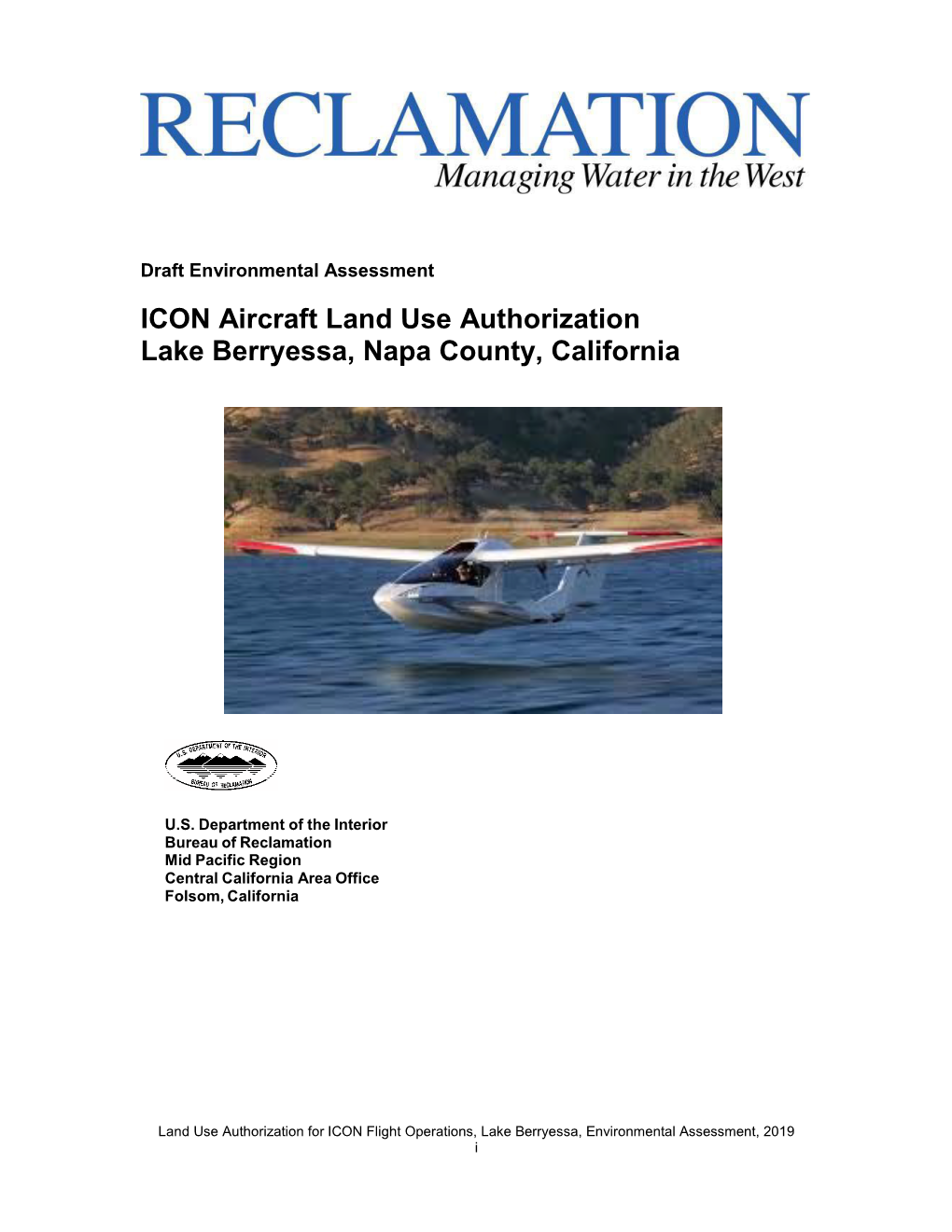 ICON Aircraft Land Use Authorizaiton Lake Berryessa