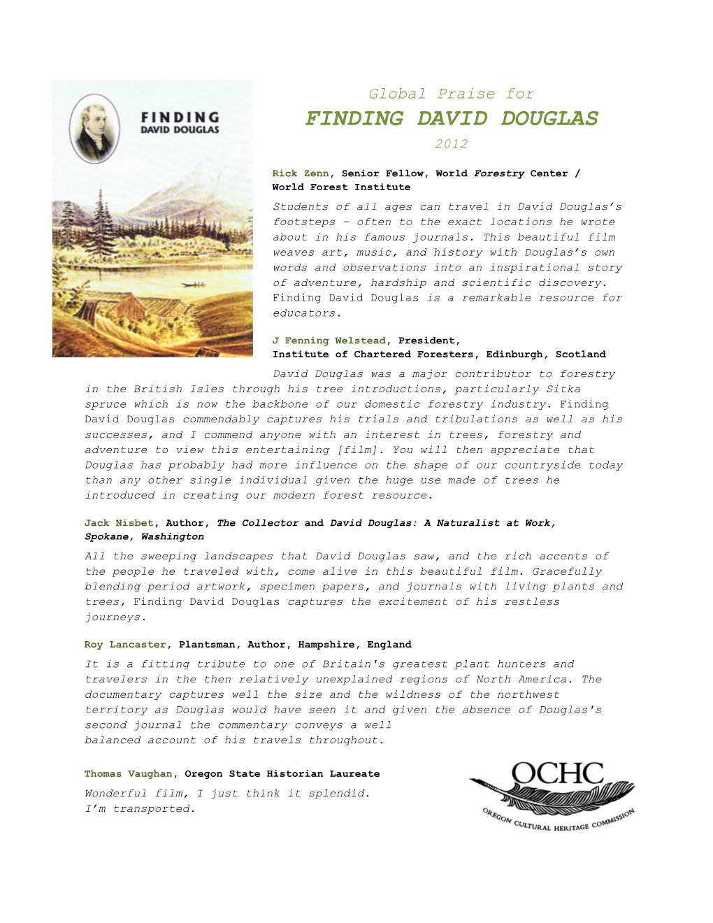 Global Praise for FINDING DAVID DOUGLAS 2012