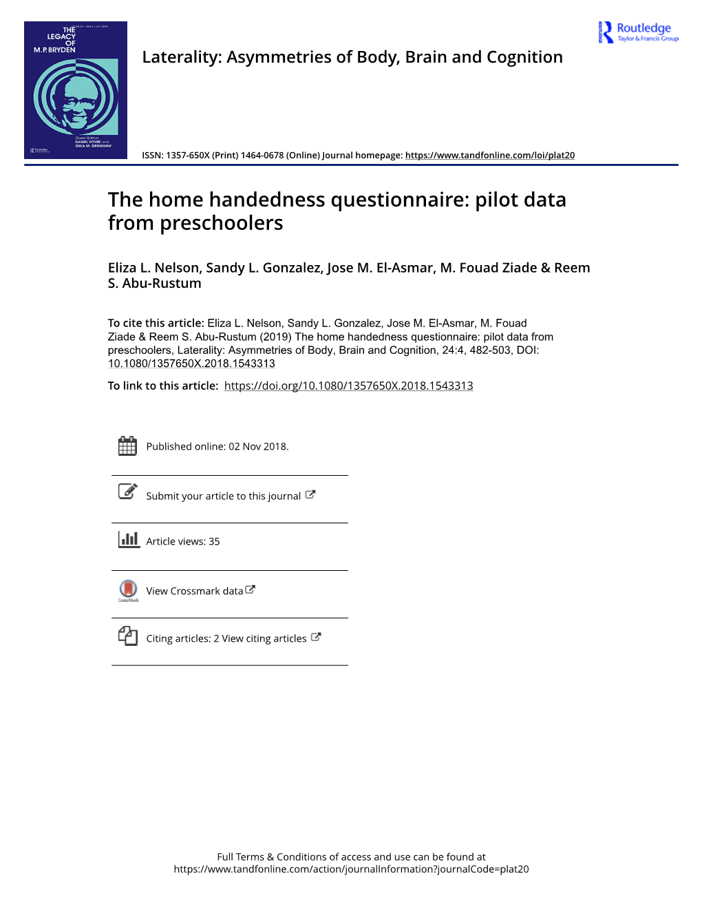 The Home Handedness Questionnaire: Pilot Data from Preschoolers