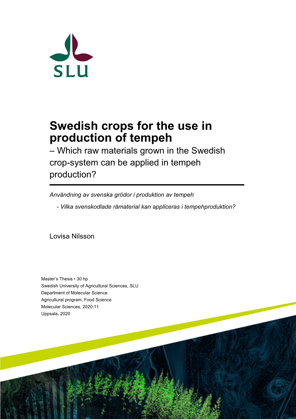 Swedish Crops for the Use in Production of Tempeh – Which Raw Materials Grown in the Swedish Crop-System Can Be Applied in Tempeh Production?