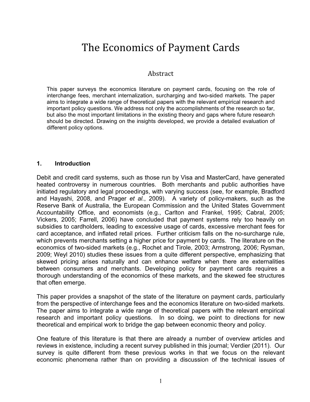 The Economics of Payment Cards