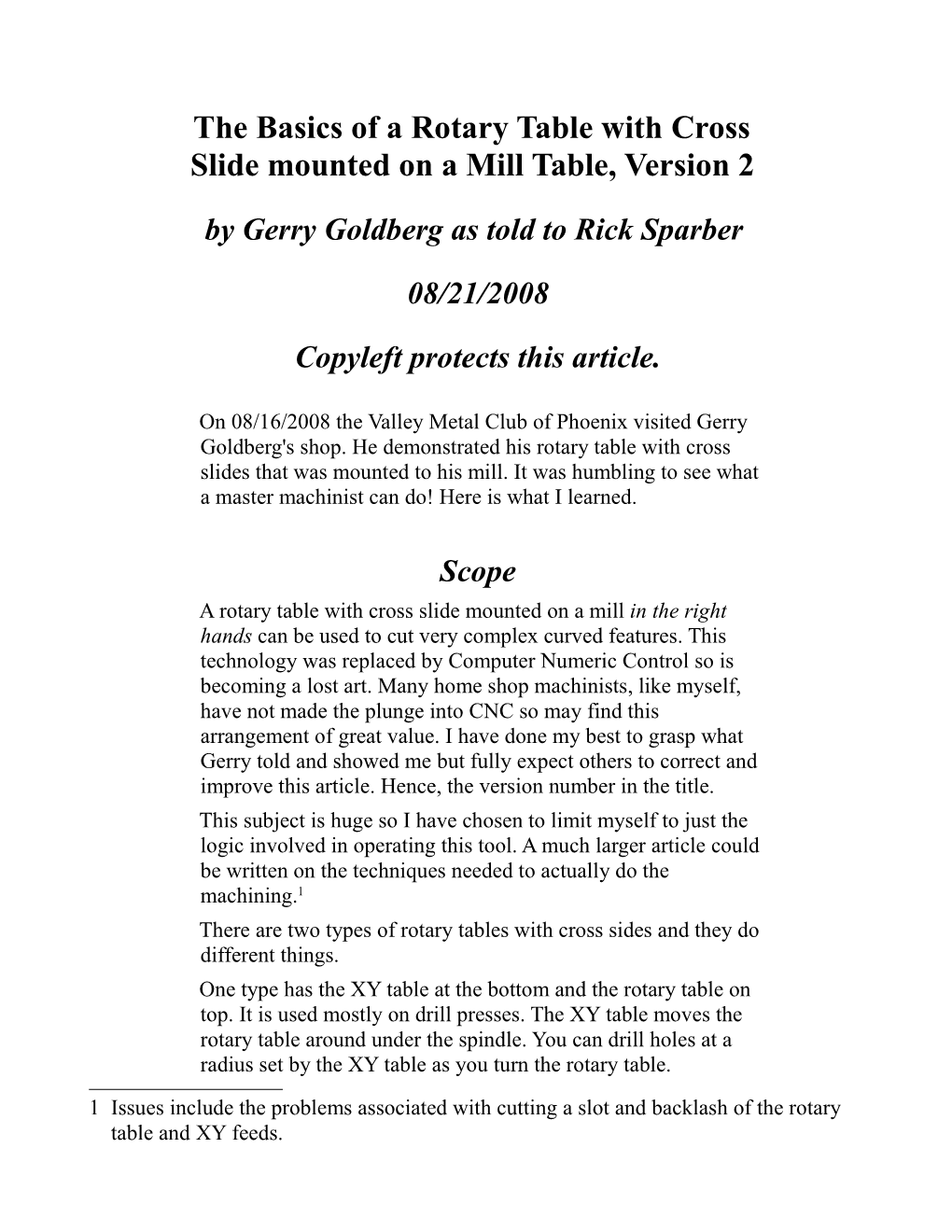 The Basics of a Rotary Table with Cross Slide Mounted on a Mill Table, Version 2