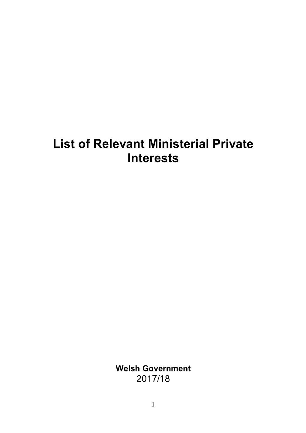 List of Relevant Ministerial Private Interests