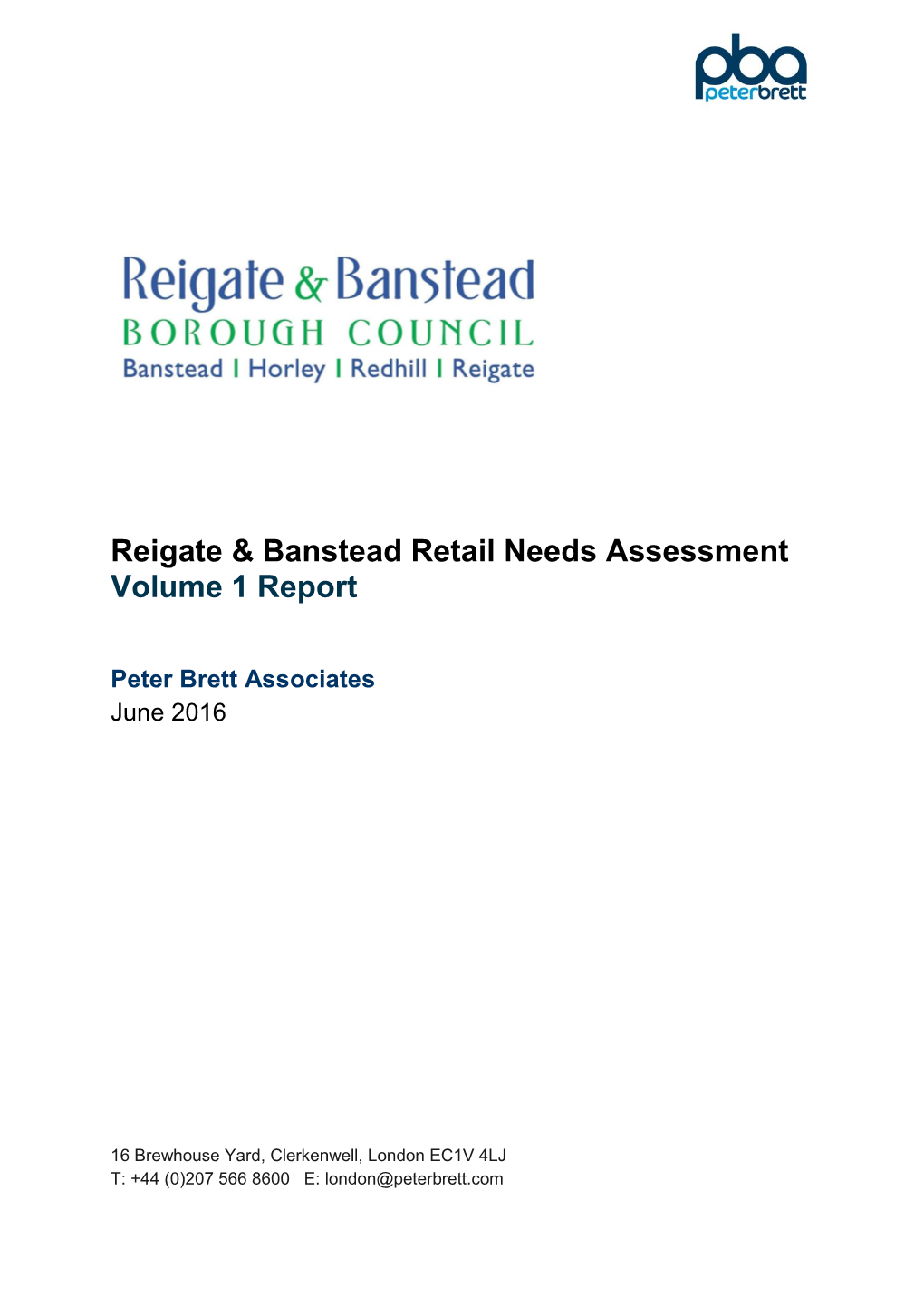Reigate & Banstead Retail Needs Assessment Volume 1 Report