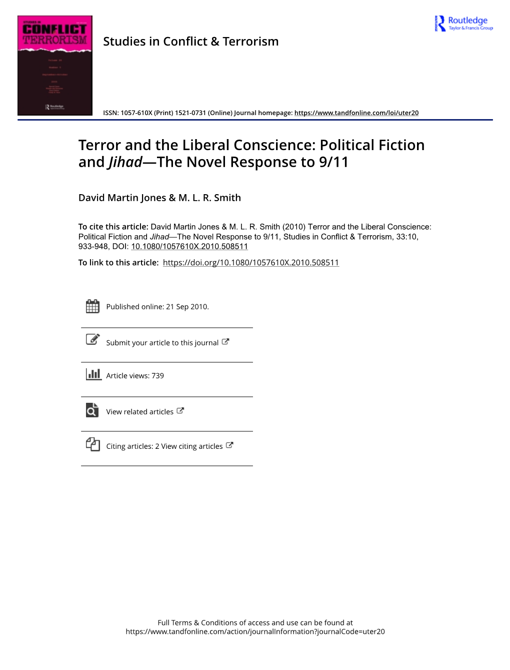 Terror and the Liberal Conscience: Political Fiction and Jihad—The Novel Response to 9/11