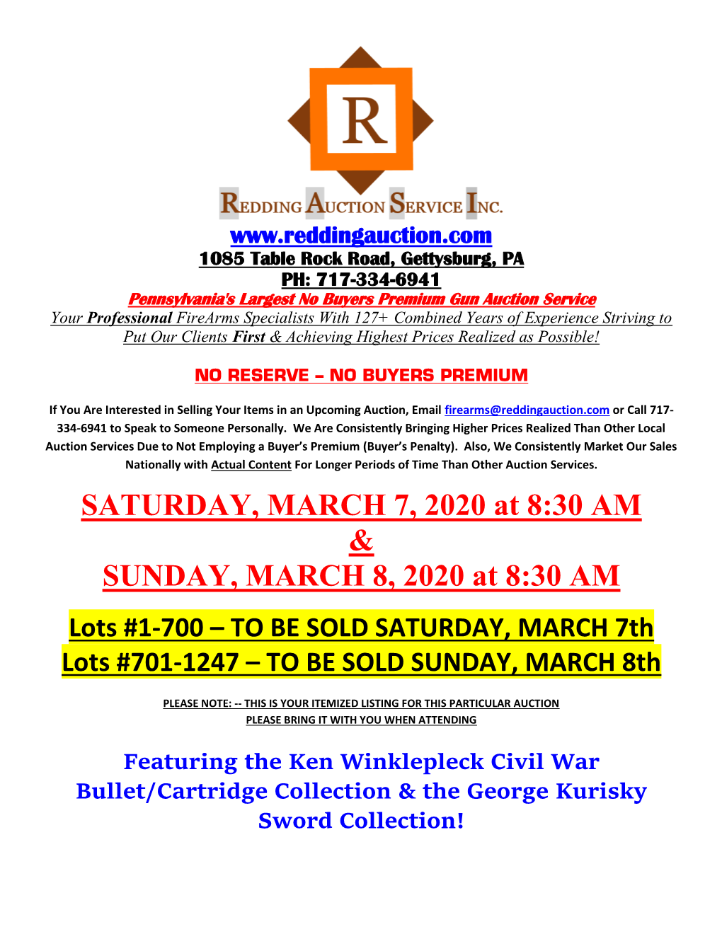 Saturday & Sunday, March 7 & 8, 2020