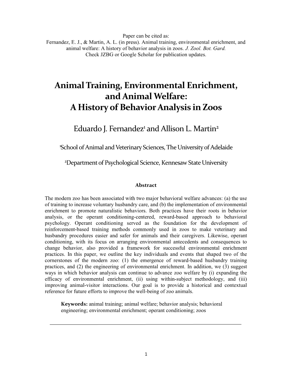 Animal Training, Environmental Enrichment, and Animal Welfare: a History of Behavior Analysis in Zoos