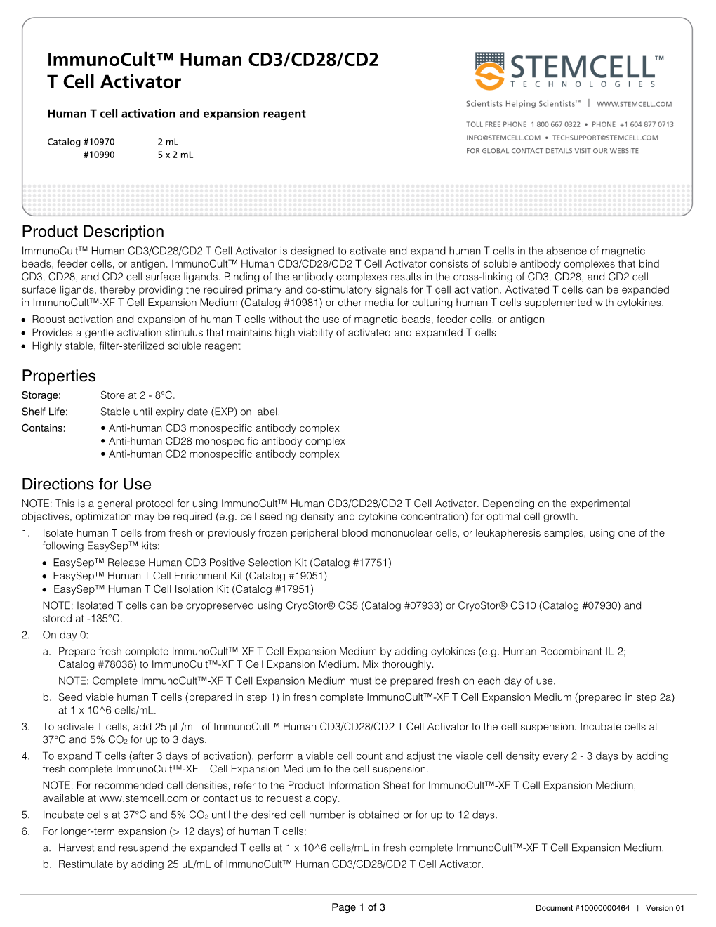 Immunocult™ Human CD3/CD28/CD2 T Cell Activator